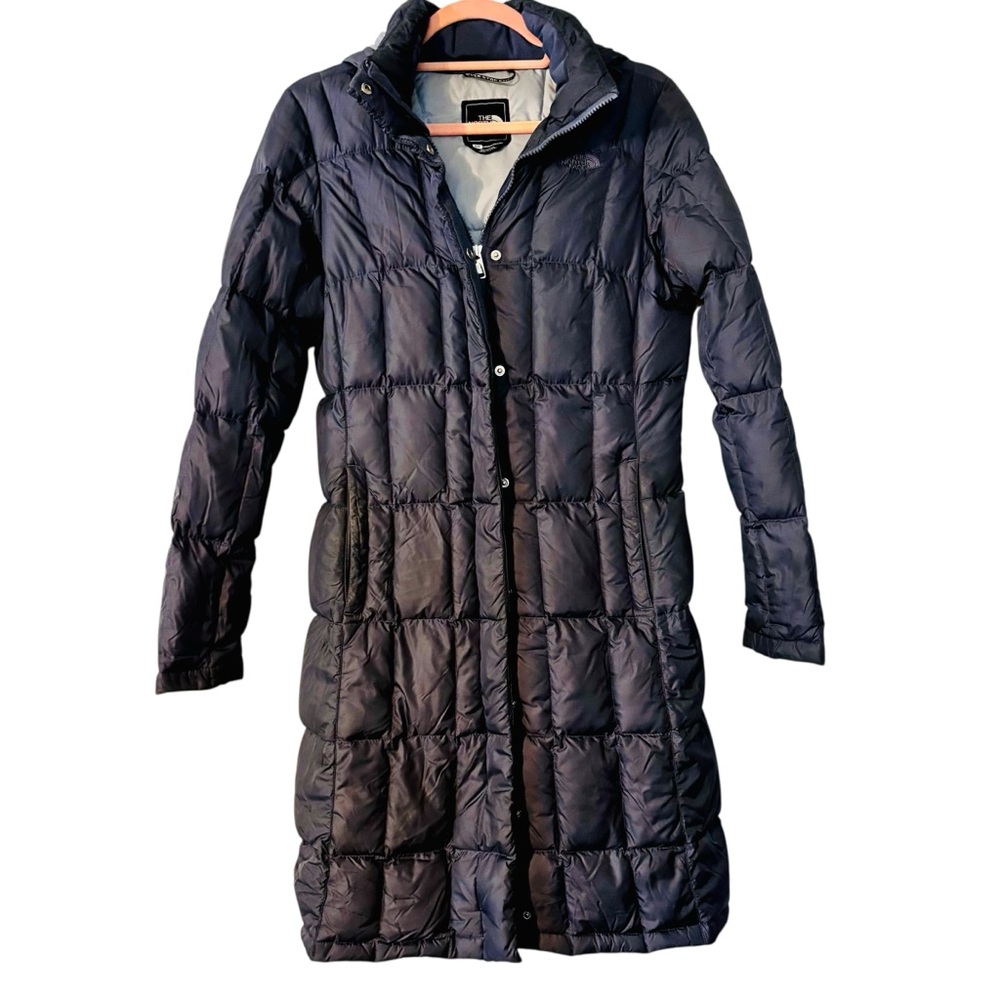 North Face Women's S Long 550 Fill Down Quilted Puffer Coat Dusty Lavender/Grey
